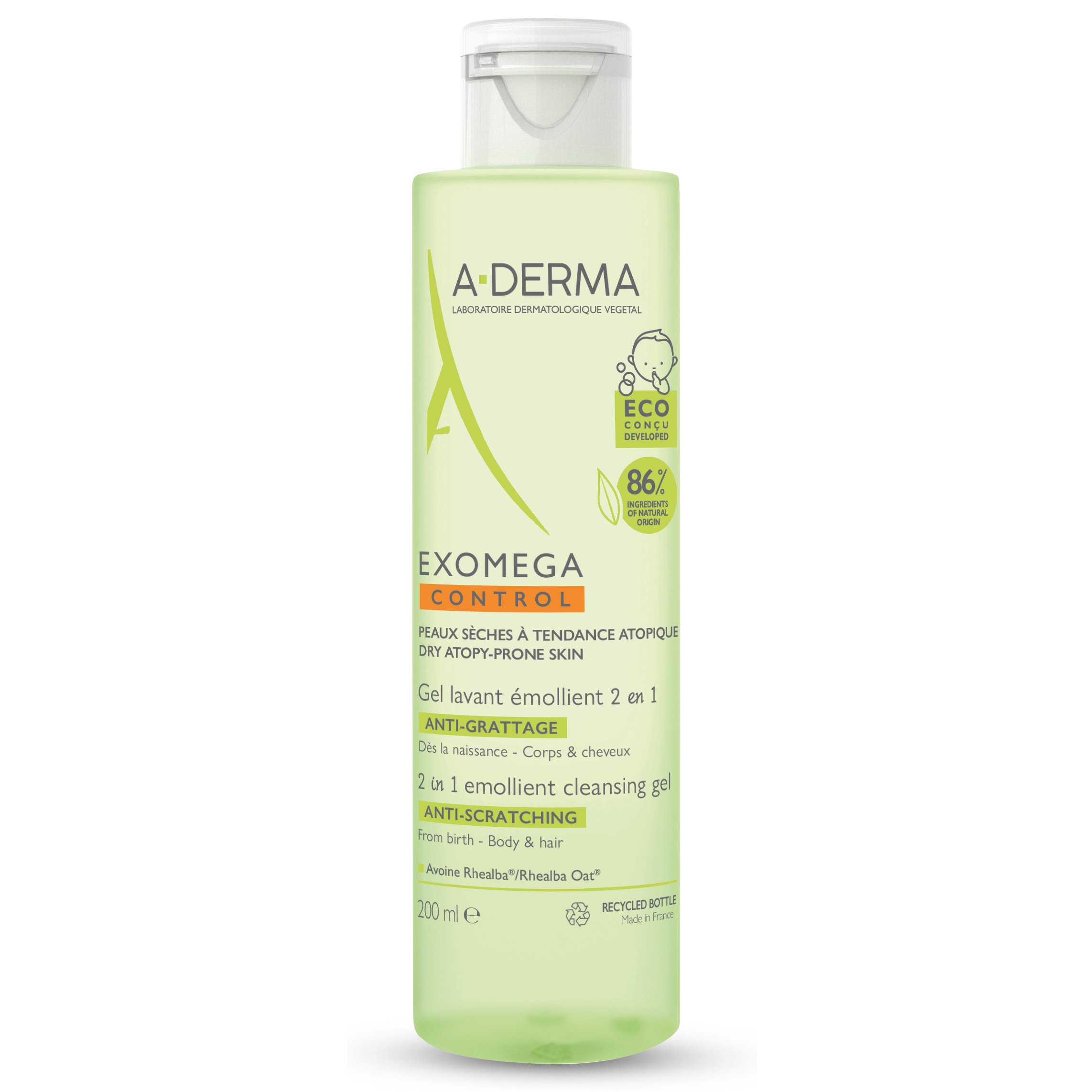 A-Derma Exomega Control 2 in 1 Anti-Scratching Emolient Cleansing Gel Ενυδατικό Gel Καθαρισμού για Ατοπικό – Ξηρό Δέρμα 200ml