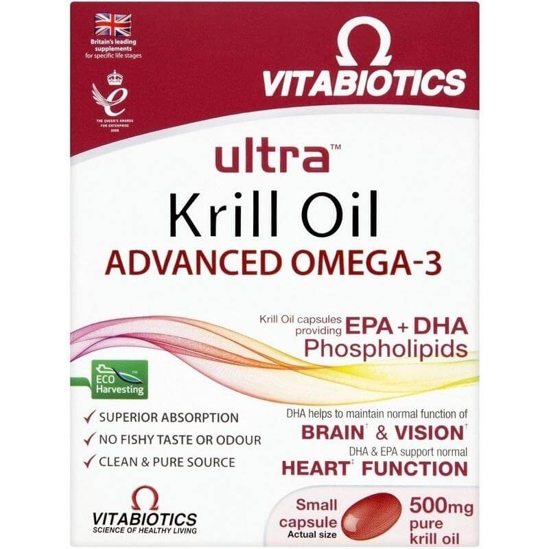 Vitabiotics Ultra Red Krill Oil Super Strength 500mg Καθαρό Λάδι Κριλ με Ωμέγα-3 για Υγιή Καρδιά, Εγκέφαλο & Μάτια 30caps