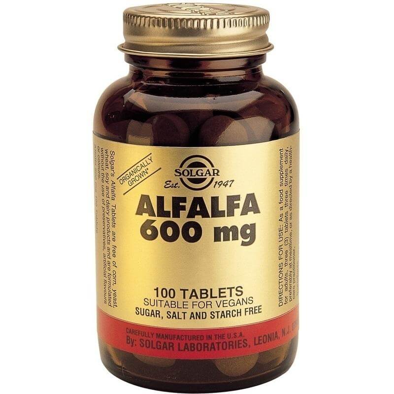 Solgar Alfalfa 600mg Συμπλήρωμα Διατροφής, Φυσική Πηγή Βιταμίνης Κ 100 tablets