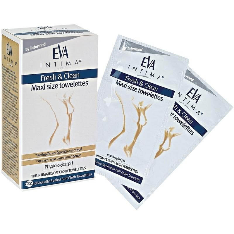 Eva Intima Fresh & Clean Towellettes Μαλακά Πανάκια Στιγμιαίο Καθαρισμό & Περιποίηση της Ευαίσθητης Περιοχής 12Τεμάχια