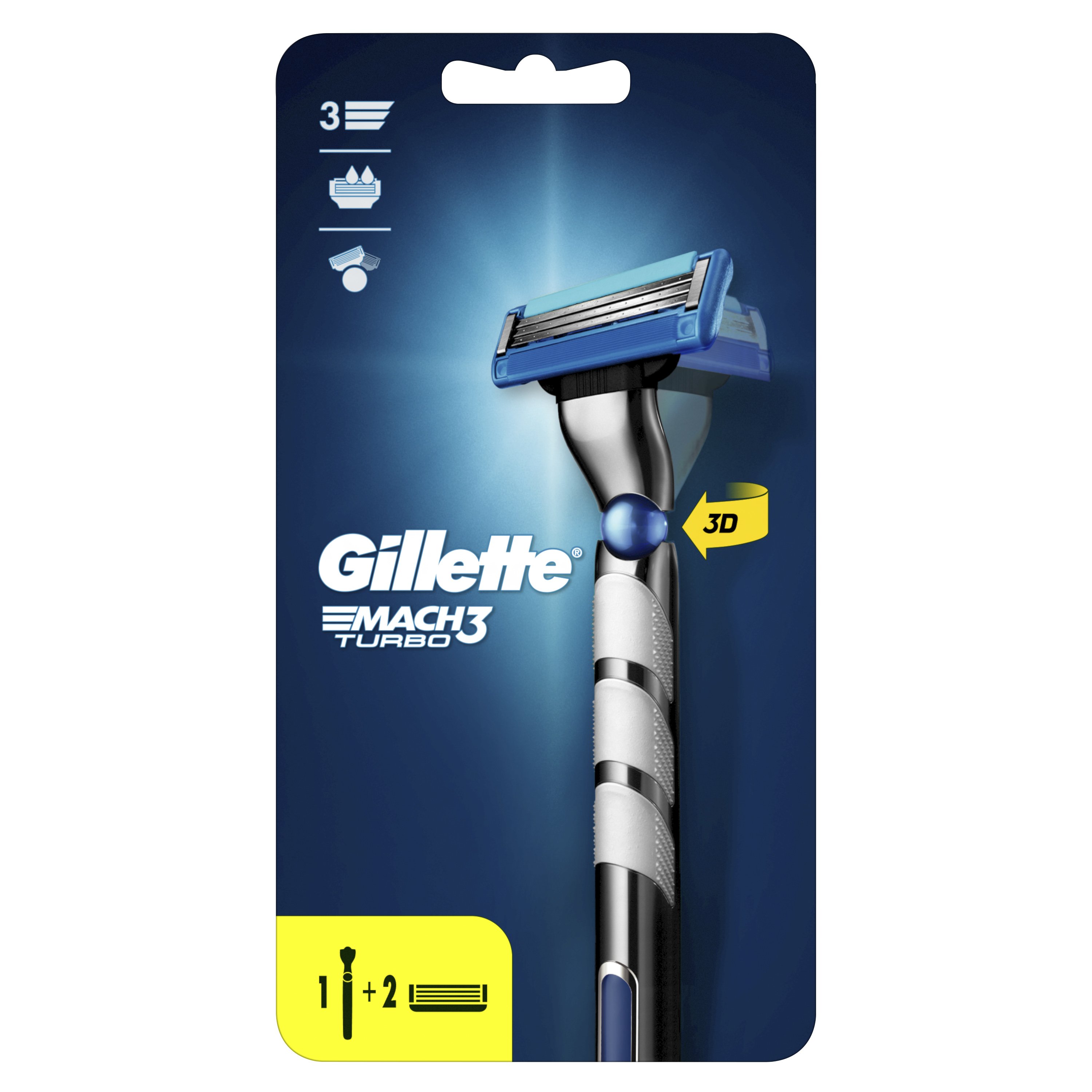 Gillette Mach3 Turbo Disposable Razors 2 Τεμάχια & Δώρο Λαβή 1 Τεμάχιο
