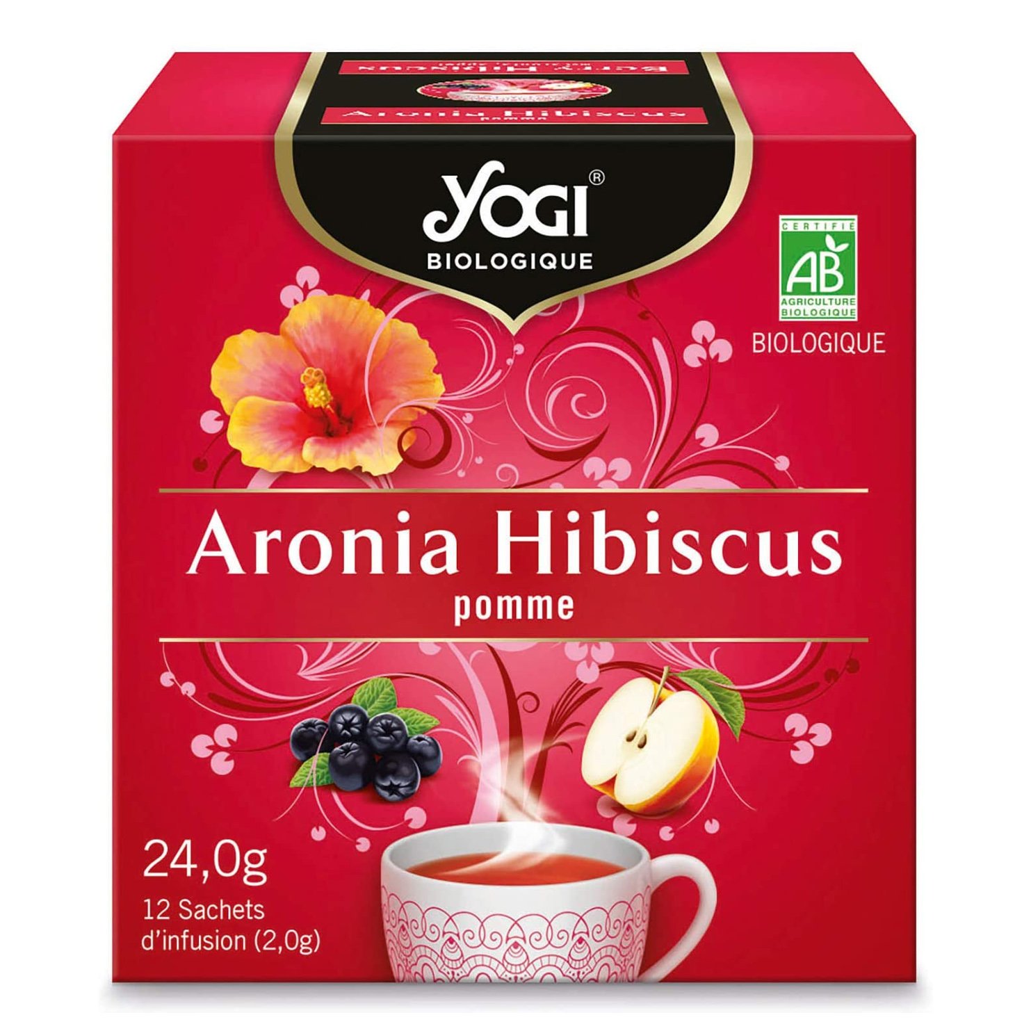 Yogi Tea Aronia Hibiscus with Apple Αφέψημα από Μείγμα Φρούτων & Βοτάνων Αγιουβέρδα για Διέγερση των Αισθήσεων 12 Teabags x 2.0gr