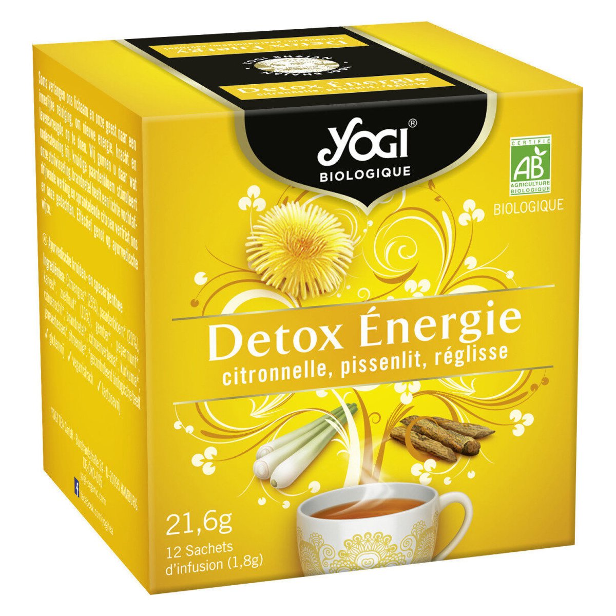 Yogi Tea Detox Energy with Lemon Grass, Dandelion & Liquorice Αφέψημα από Μείγμα Βοτάνων & Μπαχαρικών Αγιουβέρδα για Ζωτικότητα 12 Teabags x 1.8gr
