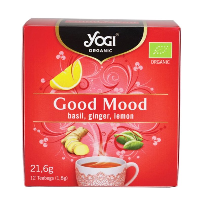 Yogi Tea Good Mood with Basil, Ginger & Lemon Αφέψημα από Μείγμα Βοτάνων, Μπαχαρικών & Φρούτων Αγιουβέρδα για Καλή Διάθεση 12 Teabags x 1.8gr