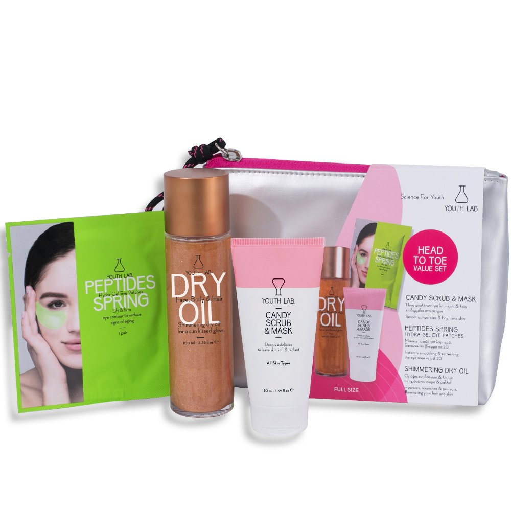 Youth Lab Πακέτο Προσφοράς Shimmering Dry Oil 100 ml, Candy Scrub & Mask 50ml & Peptides Spring Hydra-Gel Eye Patches 1 ζευγάρι