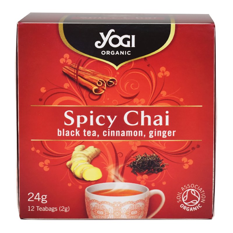 Yogi Tea Spicy Chai with Black Tea, Cinnamon & Ginger Αφέψημα από Μείγμα Μπαχαρικών & Μαύρο Τσάι Αγιουβέρδα για Εξωτική Αίσθηση 12 Teabags x 2.0gr