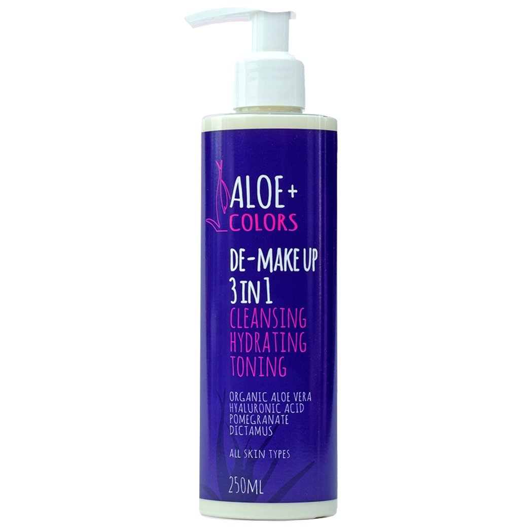 Aloe Colors Aloe+ Colors De-Make Up 3in1 Face & Eyes Cleansing Hydrating Toning Λεπτόρρευστο Γαλάκτωμα Προσώπου, Ματιών για Καθαρισμό & Ντεμακιγιάζ, Κατάλληλο για Όλους τους Τύπους Επιδερμίδας 250ml