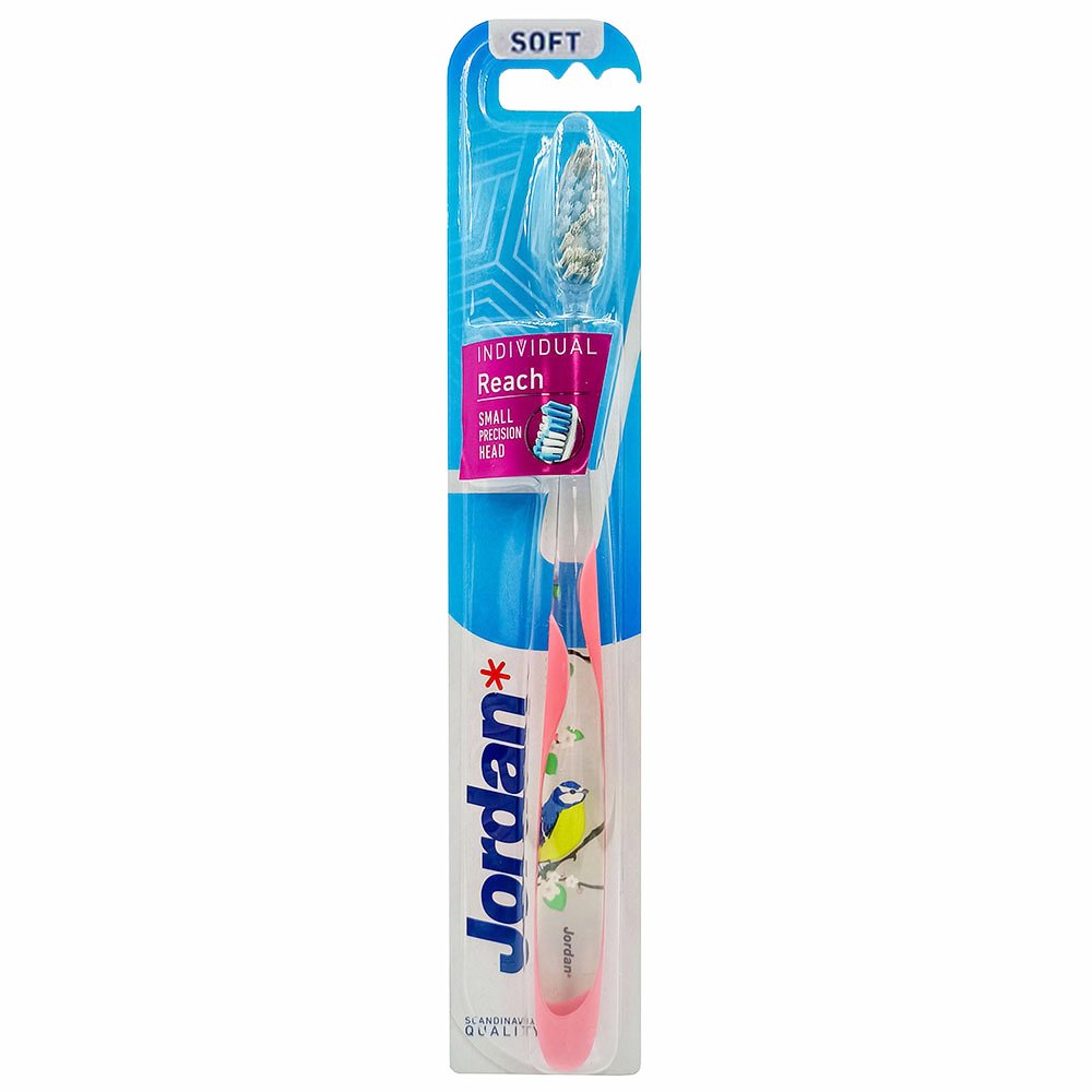Jordan Individual Reach Soft Toothbrush Μαλακή Οδοντόβουρτσα με Εργονομική Λαβή για Βαθύ Καθαρισμό 1 Τεμάχιο Κωδ 310041 – Ροζ