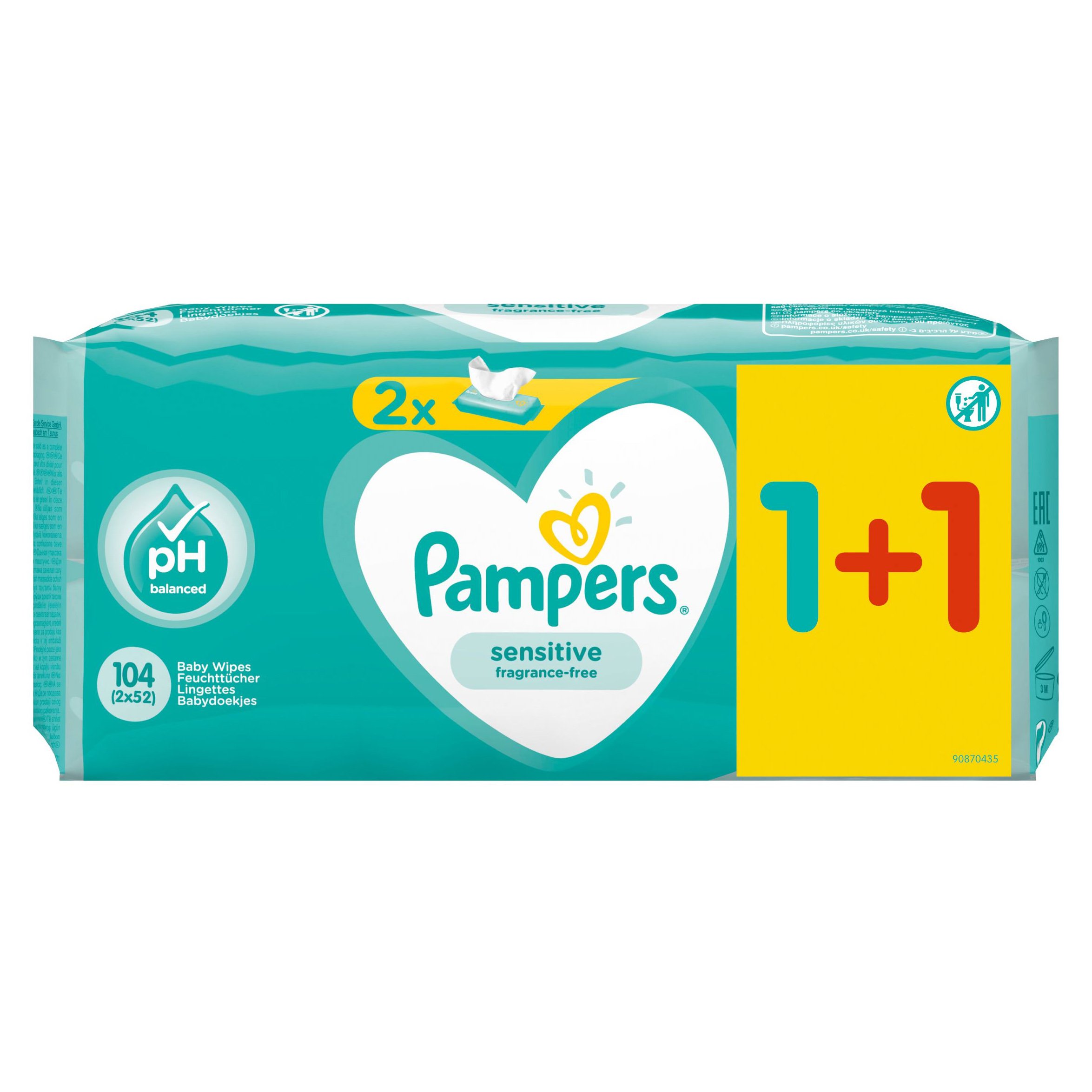 Pampers Πακέτο Προσφοράς Sensitive Wipes Μωρομάντηλα Ιδανικά για την Ευαίσθητη Επιδερμίδα 2×52 Wipes