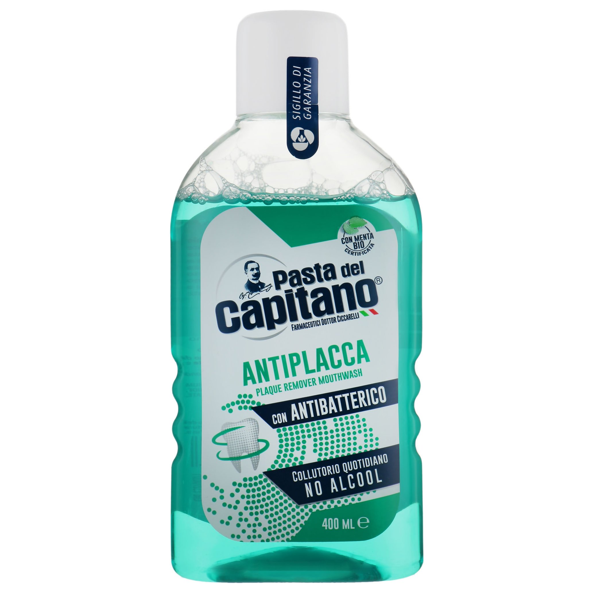 Pasta Del Capitano Antiplacca Plaque Remover Antibacterial Mouthwash Στοματικό Διάλυμα για Προστασία από τη Βακτηριακή Πλάκα, με Γεύση Μέντας 400ml