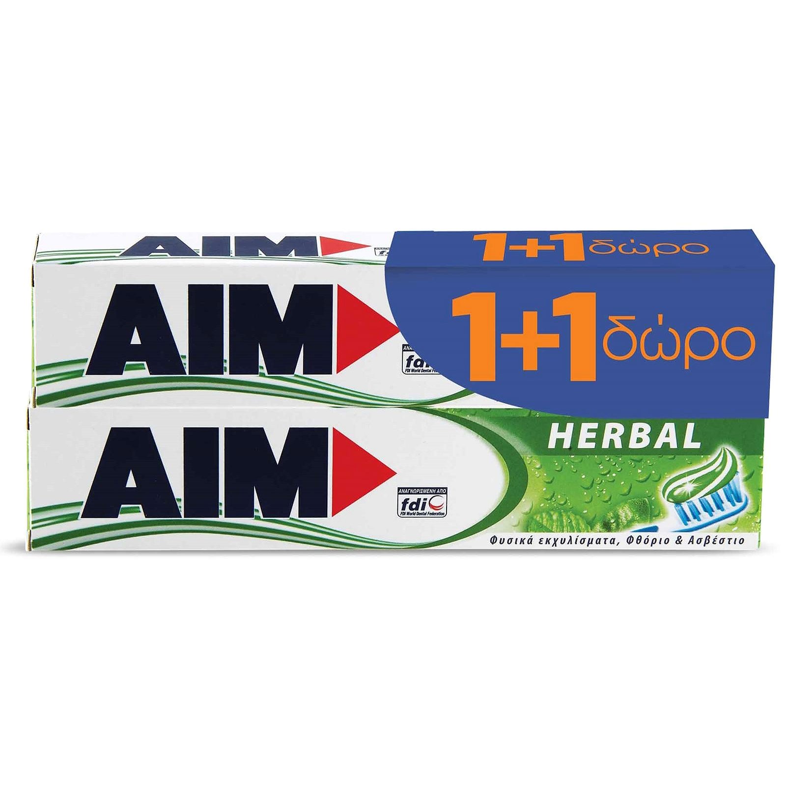 Aim Πακέτο Προσφοράς Family Protection Herbal Toothpaste Οδοντόκρεμα 75ml 1+1 Δώρο
