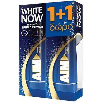 Aim White Now Gold Instant Triple Power Λευκαντική Οδοντόκρεμα 1+1 Δώρο, 2x50ml
