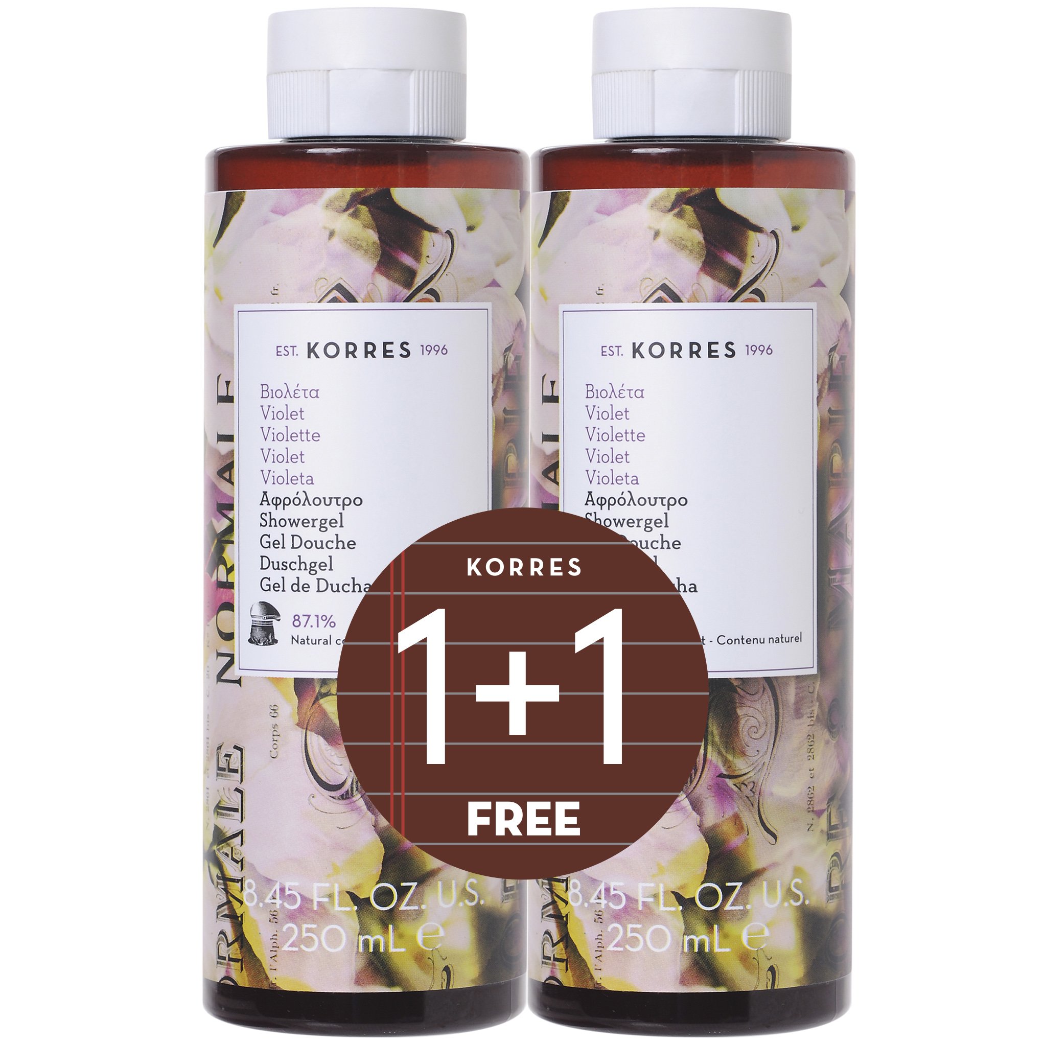 Korres Πακέτο Προσφοράς Shower Gel Violet Αφρόλουτρο, Γλυκό Πουδρένιο Άρωμα Βιολέτας με Απαλές Φρουτώδεις Νότες 2x250ml 1+1 Δώρο