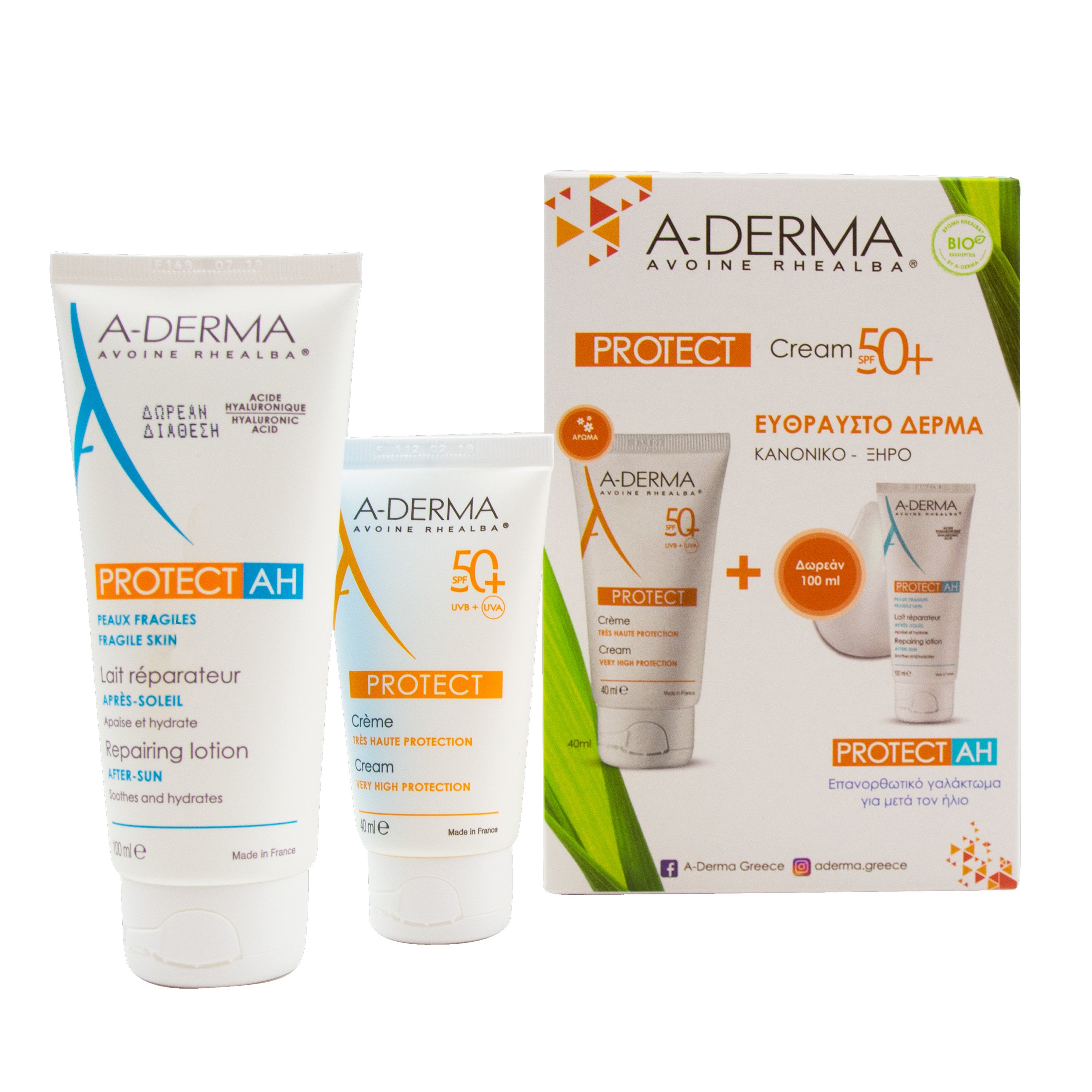 A-Derma Protect Cream Very High Protection Spf50+, 40ml & Δώρο Protect AH After Sun Repairing Lotion 100ml