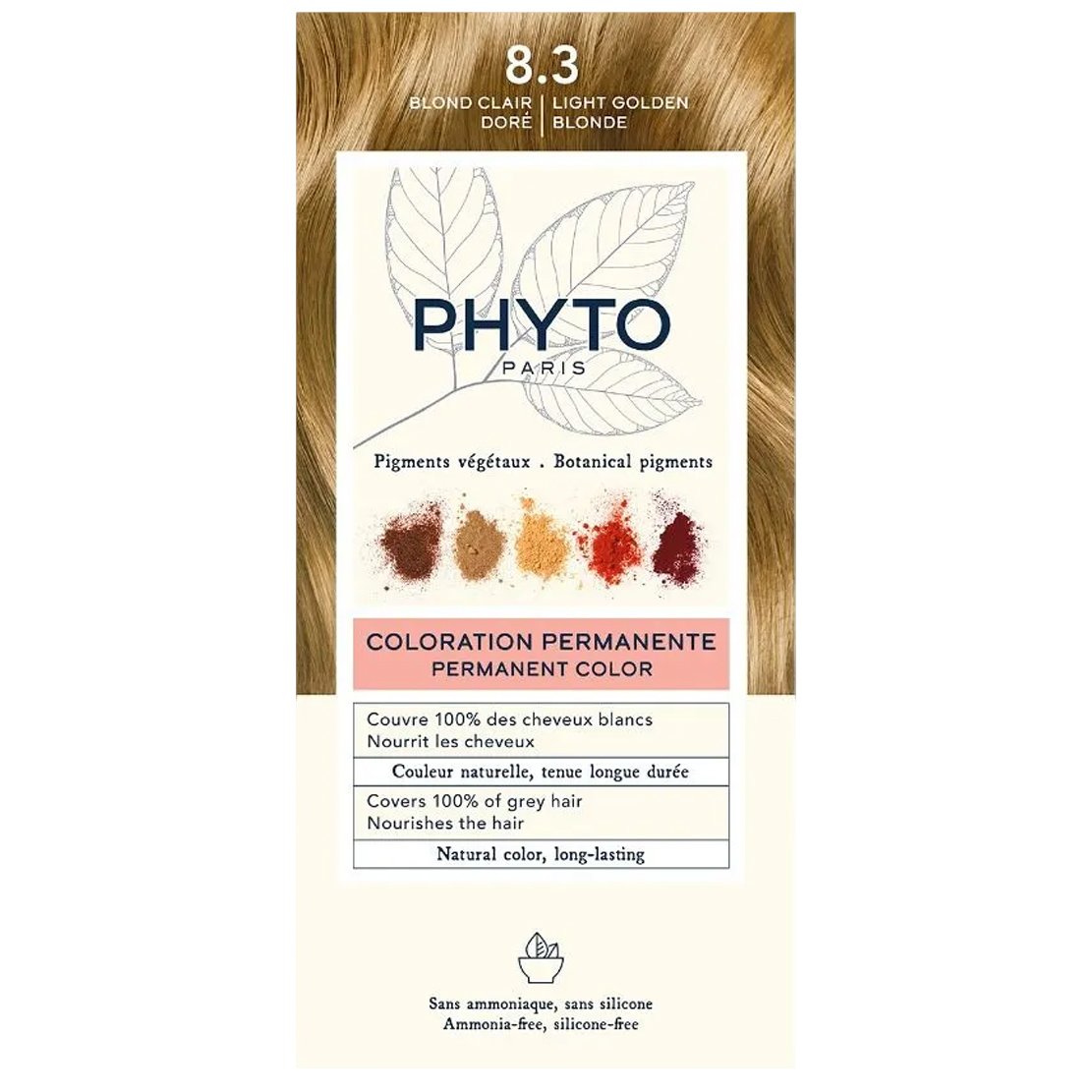 Phyto Permanent Hair Color Kit Μόνιμη Βαφή Μαλλιών με Φυτικές Χρωστικές, Χωρίς Αμμωνία 1 Τεμάχιο – 8.3 Ανοιχτό Ξανθό Χρυσό
