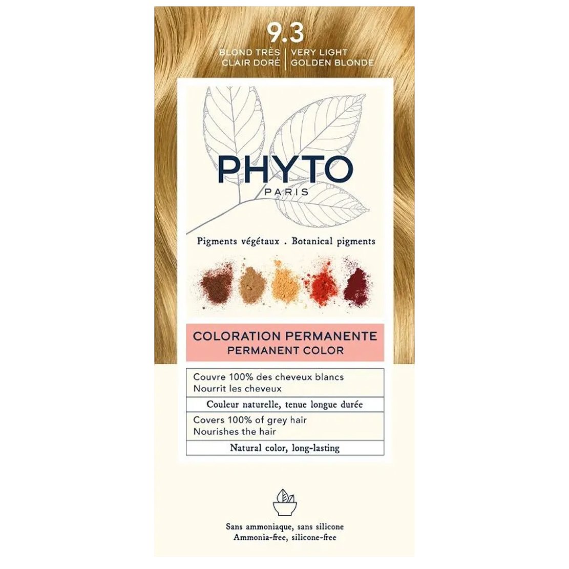 Phyto Permanent Hair Color Kit Μόνιμη Βαφή Μαλλιών με Φυτικές Χρωστικές, Χωρίς Αμμωνία 1 Τεμάχιο – 9.3 Ξανθό Πολύ Ανοιχτό Χρυσό