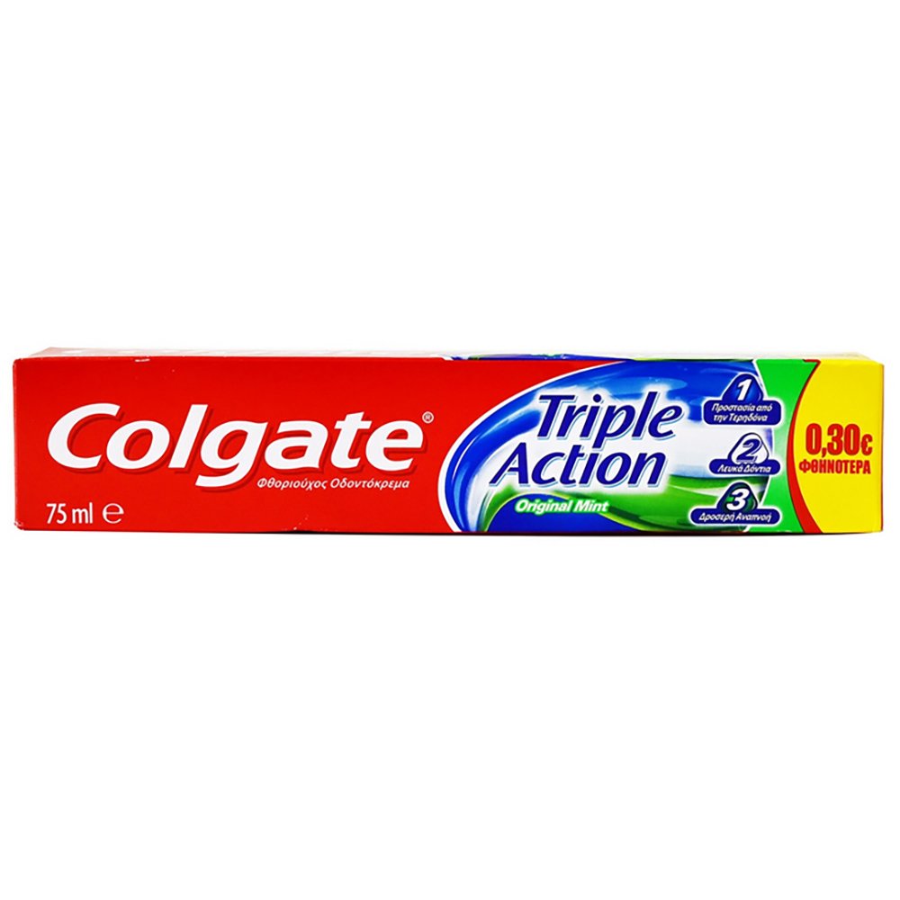 Colgate Triple Action Οδοντόκρεμα Προστασία από Τερηδόνα, Λεκέδες, Καταπολέμηση Δυσάρεστης Αναπνοή 75ml σε Ειδική Τιμή