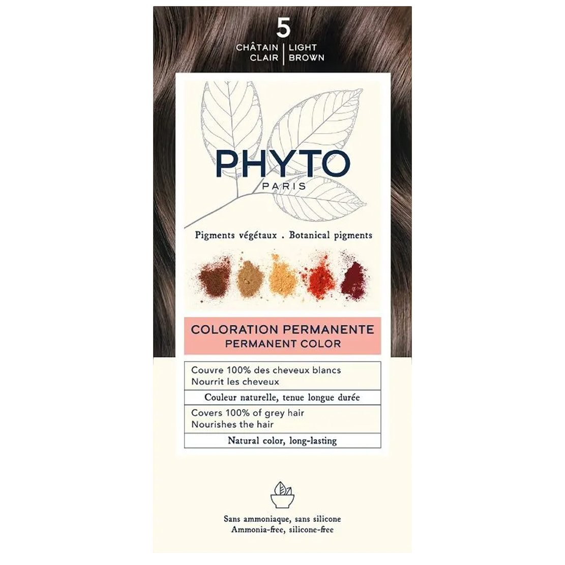Phyto Permanent Hair Color Kit Μόνιμη Βαφή Μαλλιών με Φυτικές Χρωστικές, Χωρίς Αμμωνία 1 Τεμάχιο – 5 Καστανό Ανοιχτό