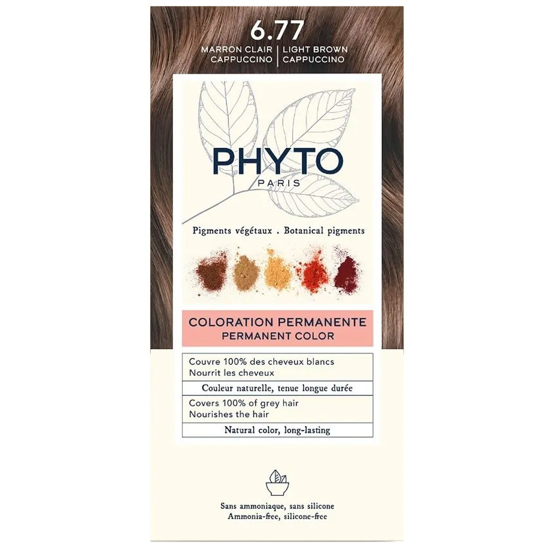 Phyto Permanent Hair Color Kit Μόνιμη Βαφή Μαλλιών με Φυτικές Χρωστικές, Χωρίς Αμμωνία 1 Τεμάχιο – 6.77 Μαρόν Ανοιχτό Καπουτσίνο