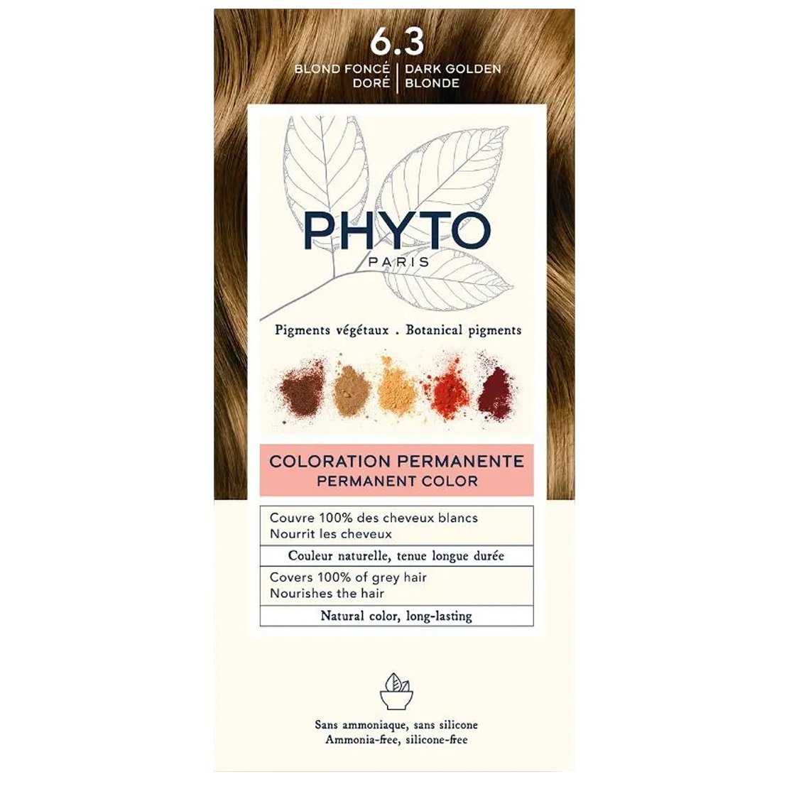 Phyto Permanent Hair Color Kit Μόνιμη Βαφή Μαλλιών με Φυτικές Χρωστικές, Χωρίς Αμμωνία 1 Τεμάχιο – 6.3 Ξανθό Σκούρο Χρυσό