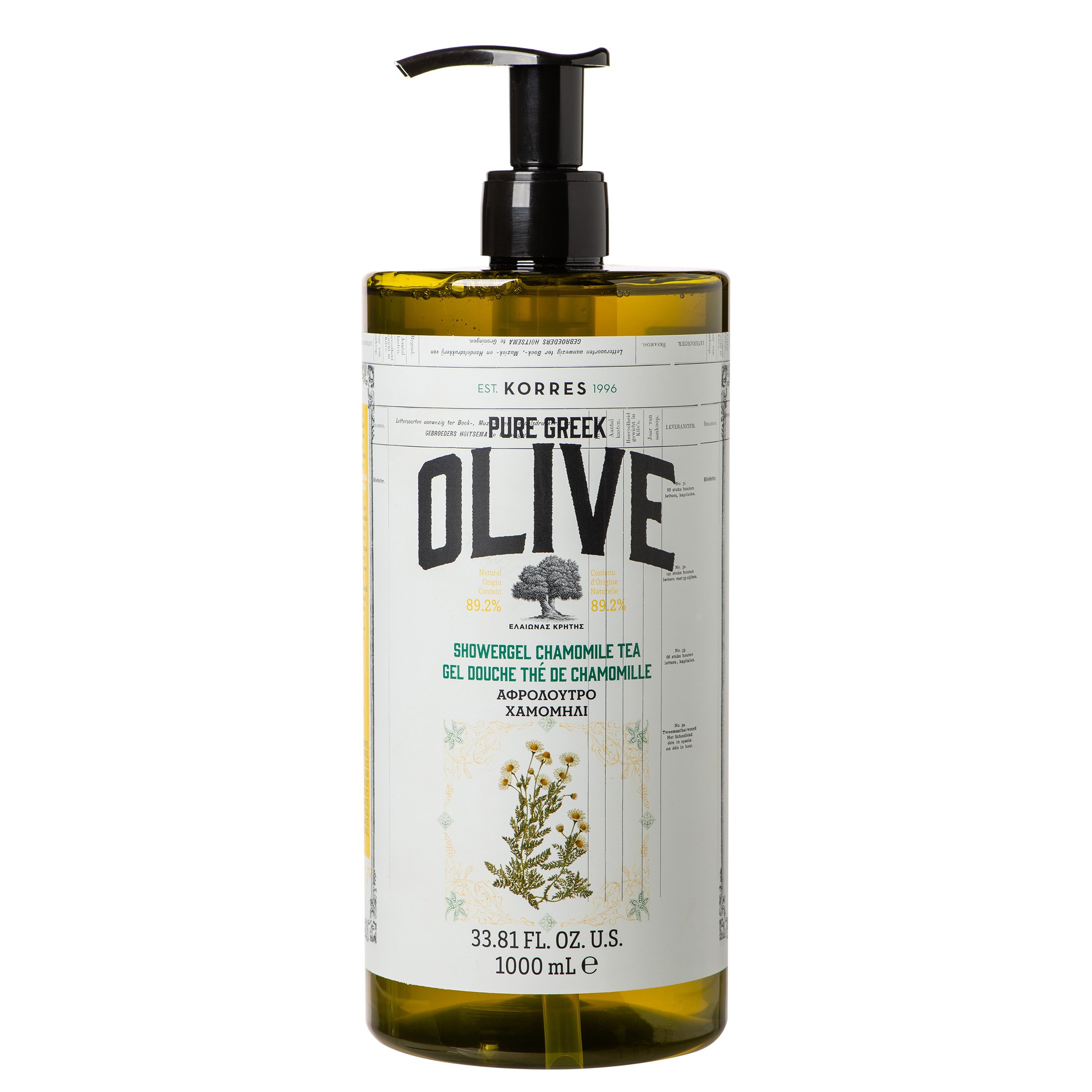 Korres Pure Greek Olive Shower Gel Pomegrante Τονωτικό Αφρόλουτρο με Εκχύλισμα Φύλλων Ελιάς & Άρωμα Χαμομηλιού 1000ml