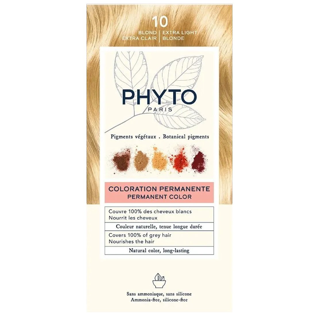 Phyto Permanent Hair Color Kit Μόνιμη Βαφή Μαλλιών με Φυτικές Χρωστικές, Χωρίς Αμμωνία 1 Τεμάχιο – 10 Κατάξανθο Πλατινέ