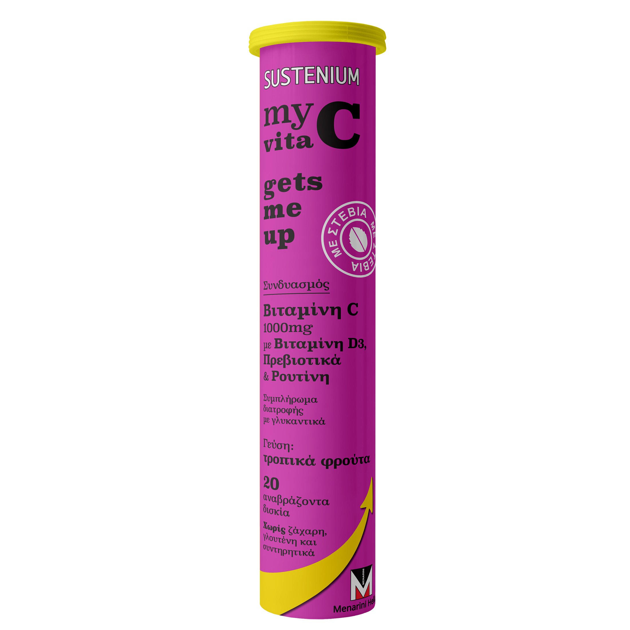 Menarini Sustenium My Vita C Gets me Up Vitamin C 1000mg & Vitamin D3 Συμπλήρωμα Διατροφής με Βιταμίνη C & D για την Φυσιολογική Λειτουργία του Ανοσοποιητικού 20 Effer.tabs