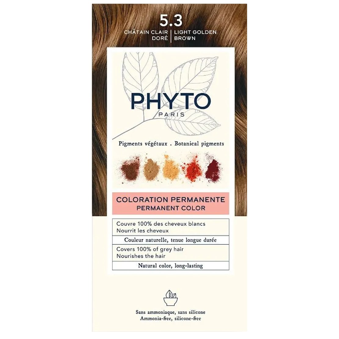 Phyto Permanent Hair Color Kit Μόνιμη Βαφή Μαλλιών με Φυτικές Χρωστικές, Χωρίς Αμμωνία 1 Τεμάχιο – 5.3 Καστανό Ανοιχτό Χρυσό