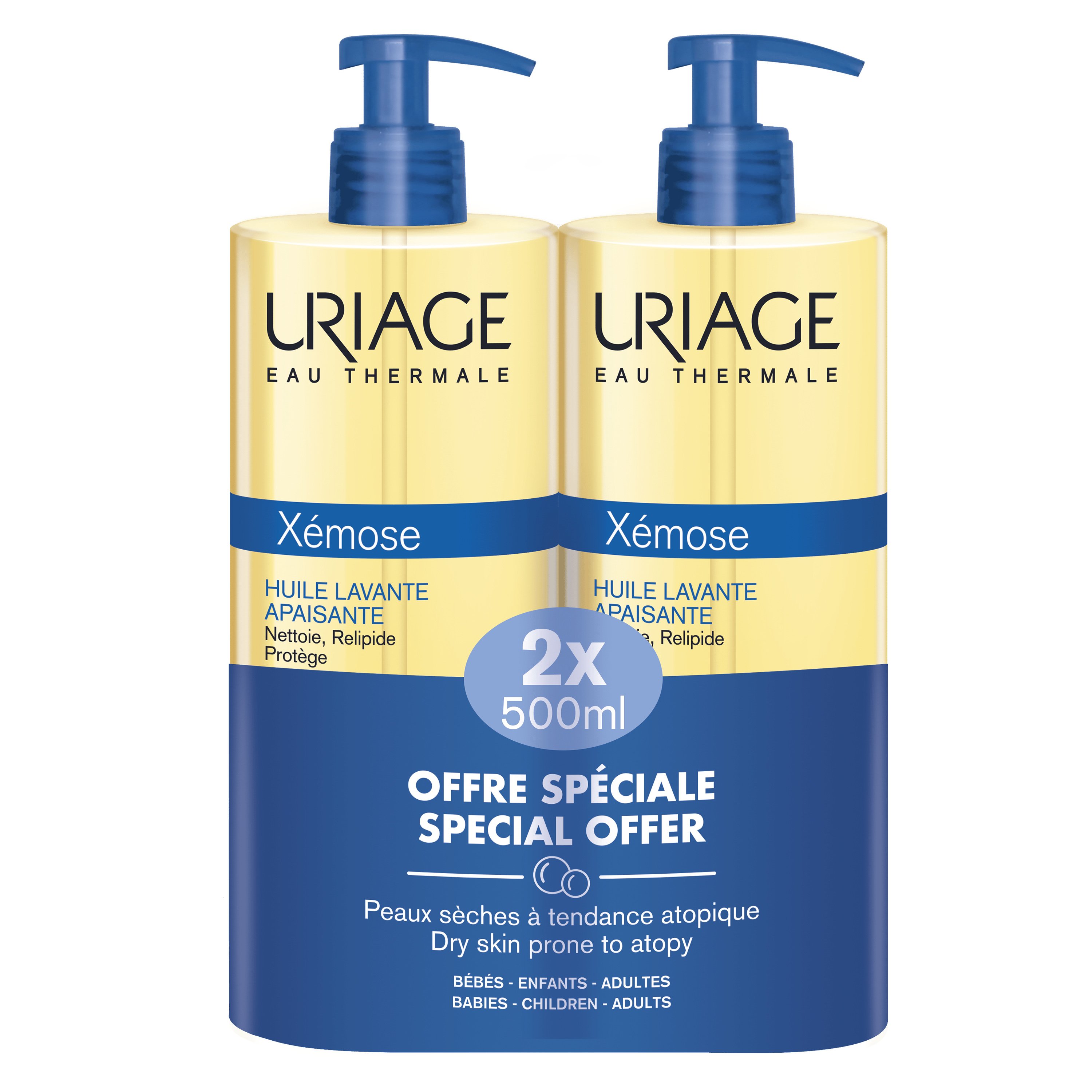 Uriage Promo Eau Thermale Xemose Body & Face Cleansing Soothing Oil Έλαιο Καθαρισμού Προσώπου, Σώματος για Ξηρές Επιδερμίδες με Τάση Ατοπίας 2x500ml