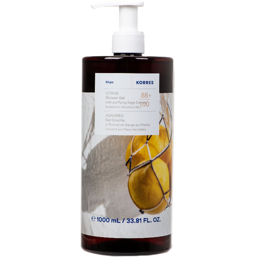 Korres With Purifying Sage Extract Citrus Scent Shower Gel Αναζωογονητικό, Ενυδατικό Αφρόλουτρο με Άρωμα Κίτρου & Περγαμόντο με Αντλία 1000ml