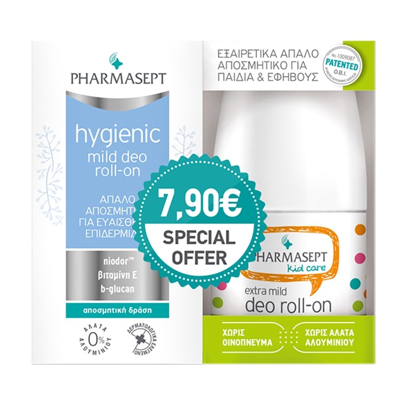 Pharmasept Πακέτο Προσφοράς Hygienic Deo Mild Roll On 24h 50ml & Kid Care Extra Mild Deo Roll On 50ml