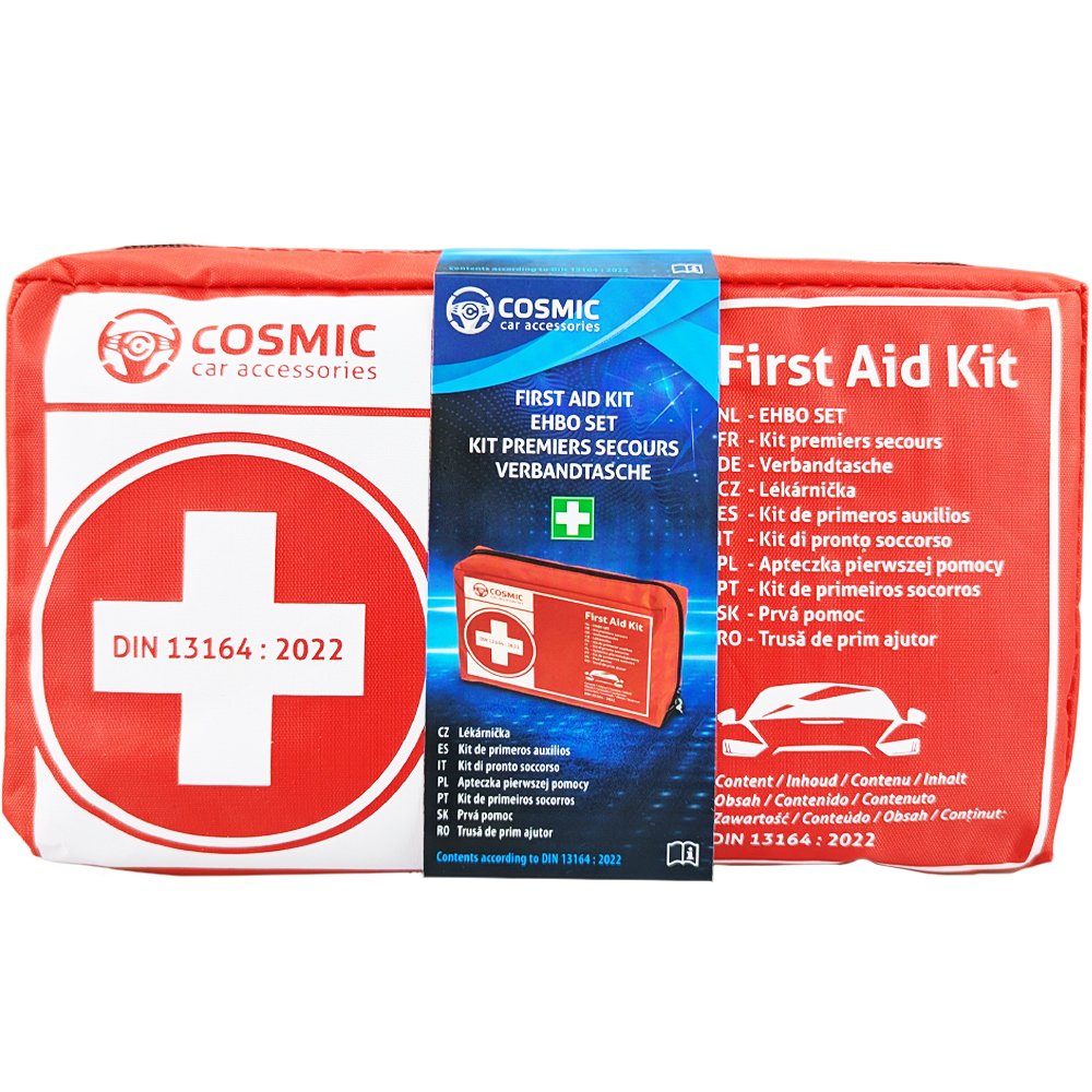Bulk Cosmic Accessories First Aid Car Kit Φαρμακείο Αυτοκινήτου με Πιστοποίηση DIN 13164-2022 για Πρώτες Βοήθειες & Άμεση Φροντίδα 1 Τεμάχιο