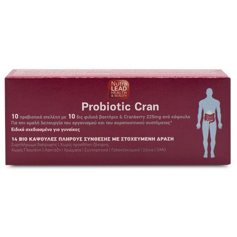 NutraLead Probiotic Cran Συμπλήρωμα Διατροφής Προβιοτικών για την Ομαλή Λειτουργία του Ουροποιητικού Συστήματος 14caps