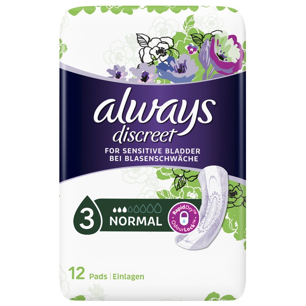 Always Discreet for Sensitive Bladder Normal Pads Σερβιέτες Ακράτειας για Κανονική Ένταση 12 Τεμάχια
