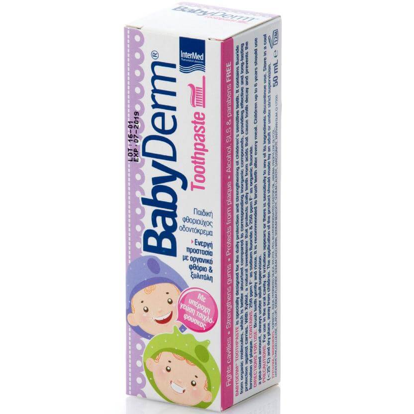 BabyDerm Toothpaste Παιδική Φθοριούχος Οδοντόκρεμα με Γεύση Τσιχλόφουσκα 50ml