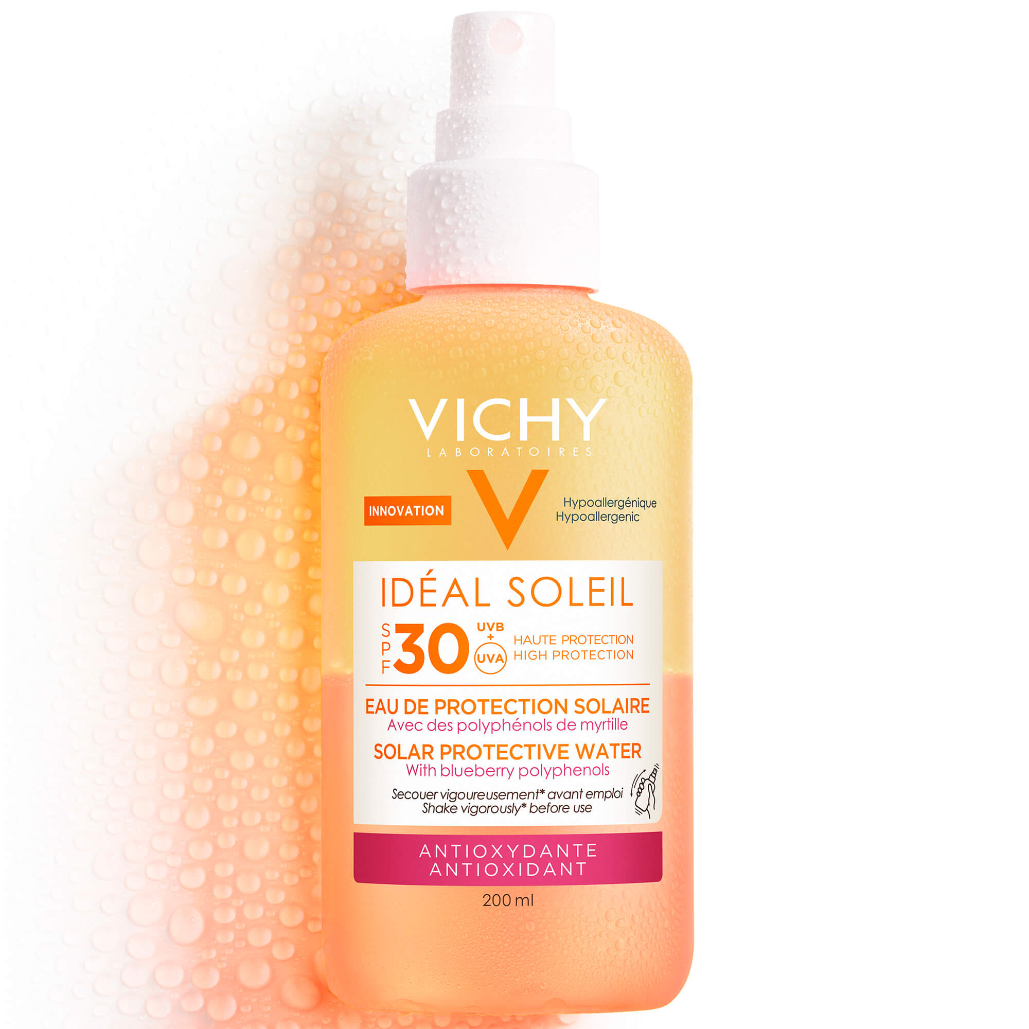 Vichy Ideal Soleil Spf30 Νερό Υψηλής Προστασίας από τον Ήλιο με Πολυφαινόλες Μύρτιλου για Αντιοξειδωτική Δράση 200ml
