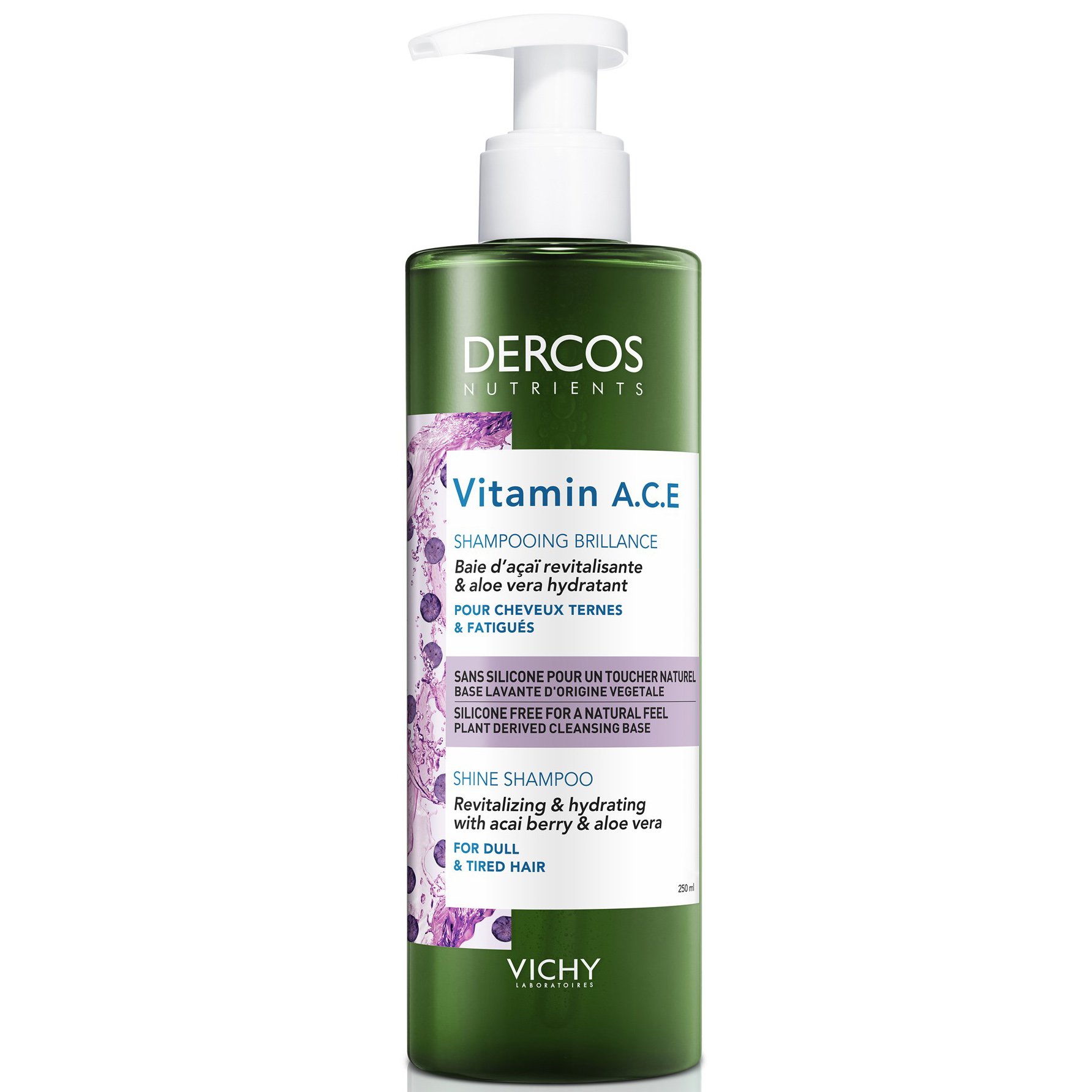 Vichy Dercos Nutrients Vitamin A.C.E Shampooing Brillance Ενυδατικό Σαμπουάν Λάμψης & Τόνωσης για Θαμπά & Άτονα Μαλλιά 250ml