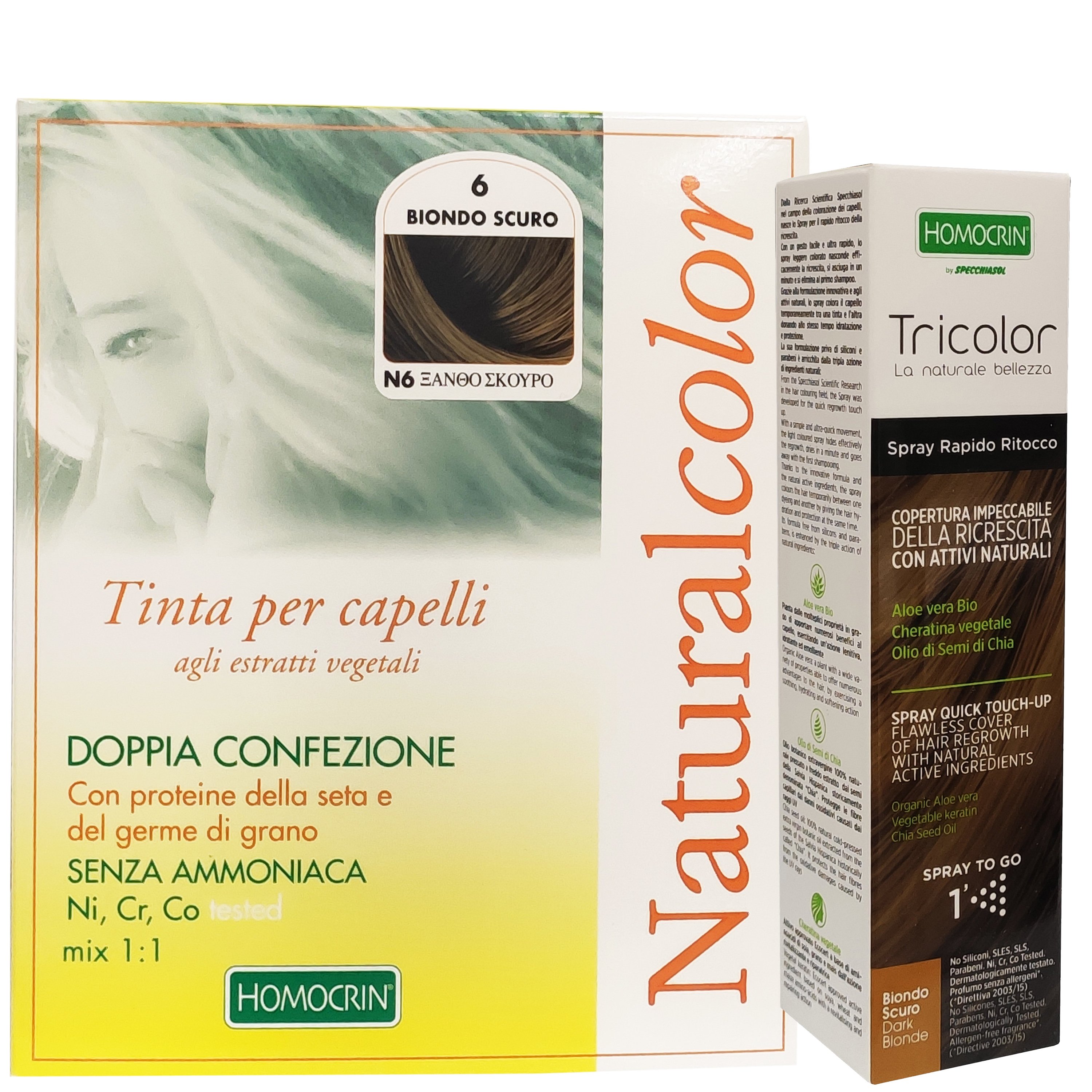 Specchiasol Πακέτο Προσφοράς Homocrin Natural Color N6 Φυτική Βαφή Μαλλιών Ξανθό Σκούρο & Δώρο Homocrin Tricolor Spray 75ml