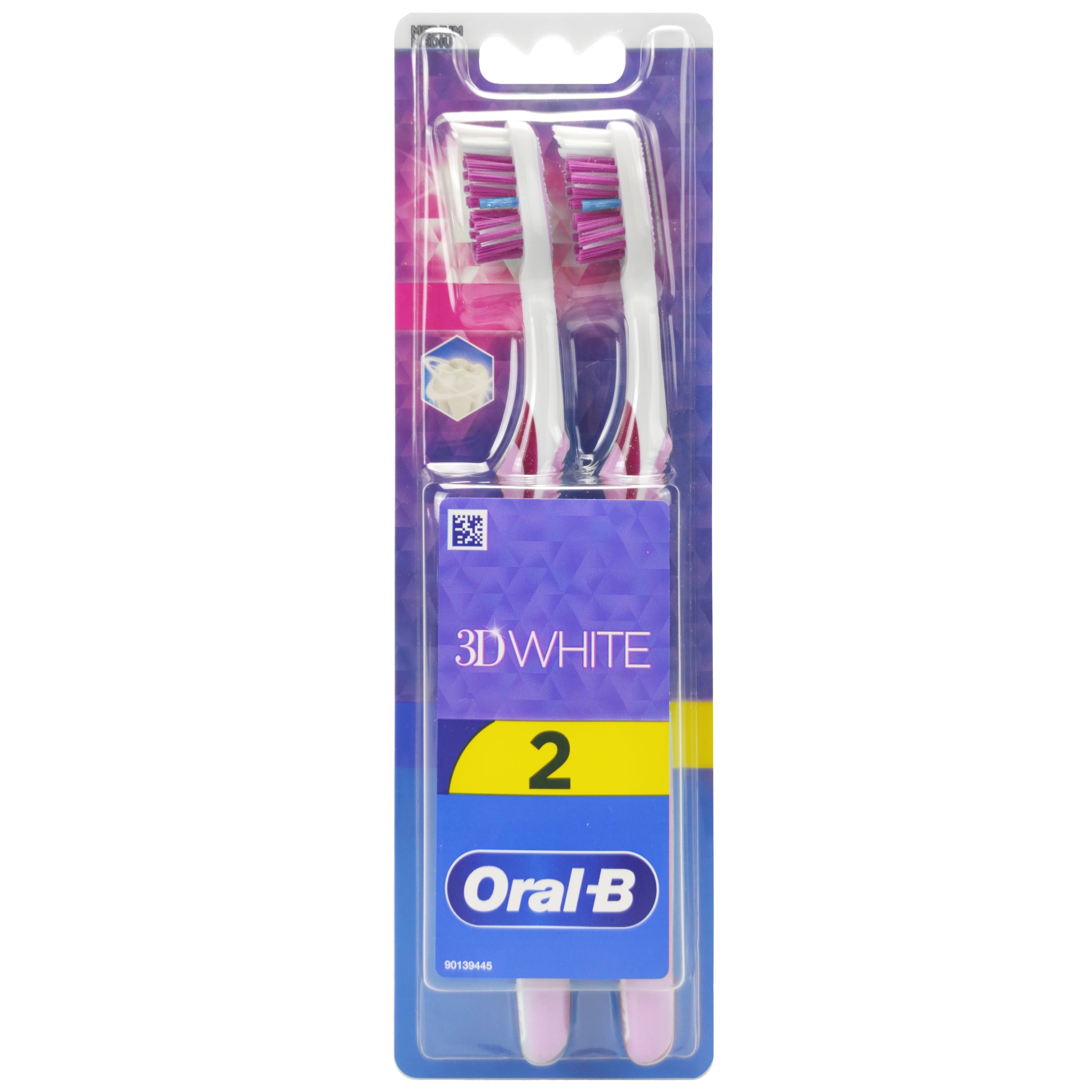 Oral-B 3D White Duo Medium Toothbrush Μέτρια Χειροκίνητη Οδοντόβουρτσα για Ενήλικες 2 Τεμάχια – Λιλά / Λιλά
