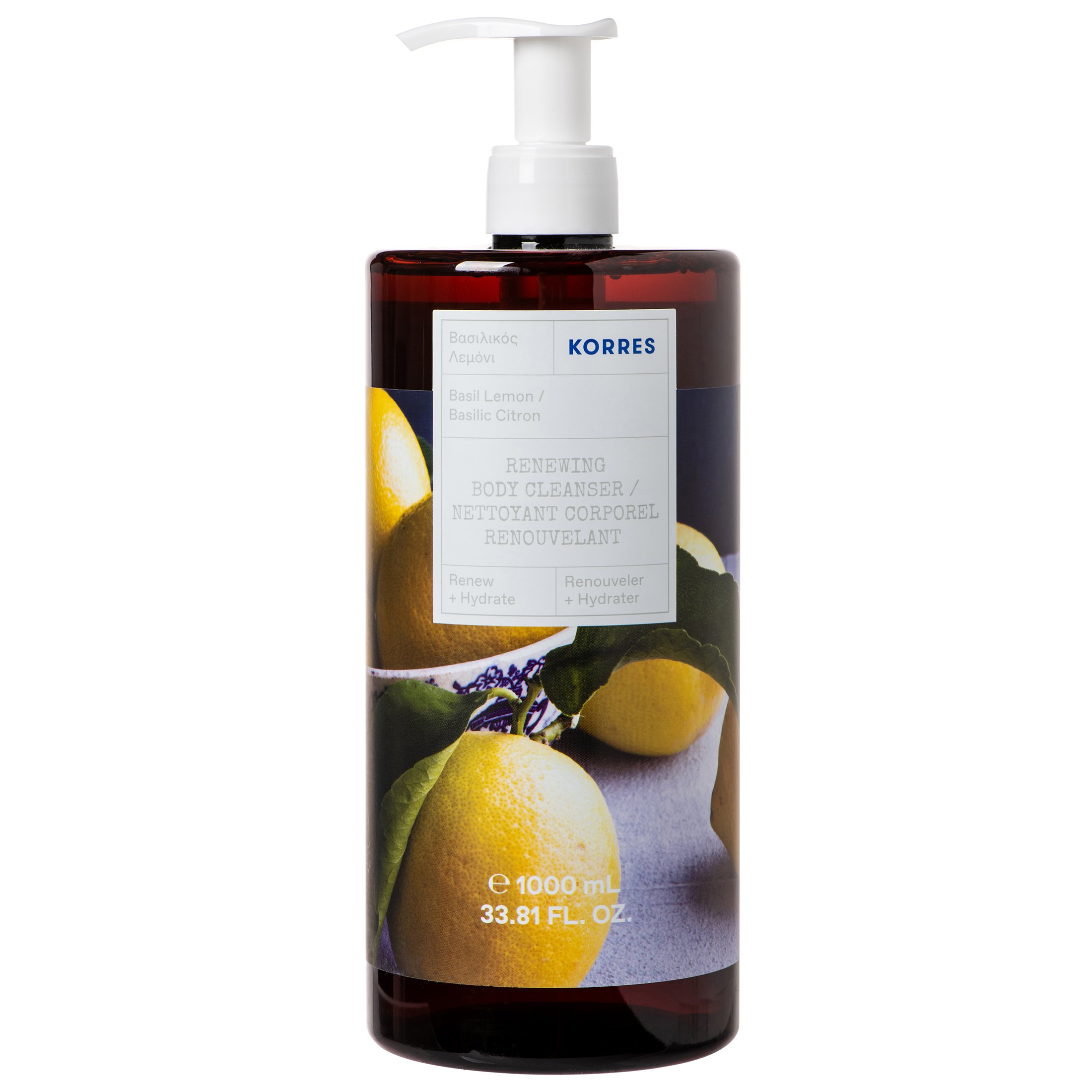 Korres Renewing Body Cleanser Basil & Lemon Αναζωογονητικό Αφρόλουτρο με Άρωμα Βασιλικό & Λεμόνι 1000ml