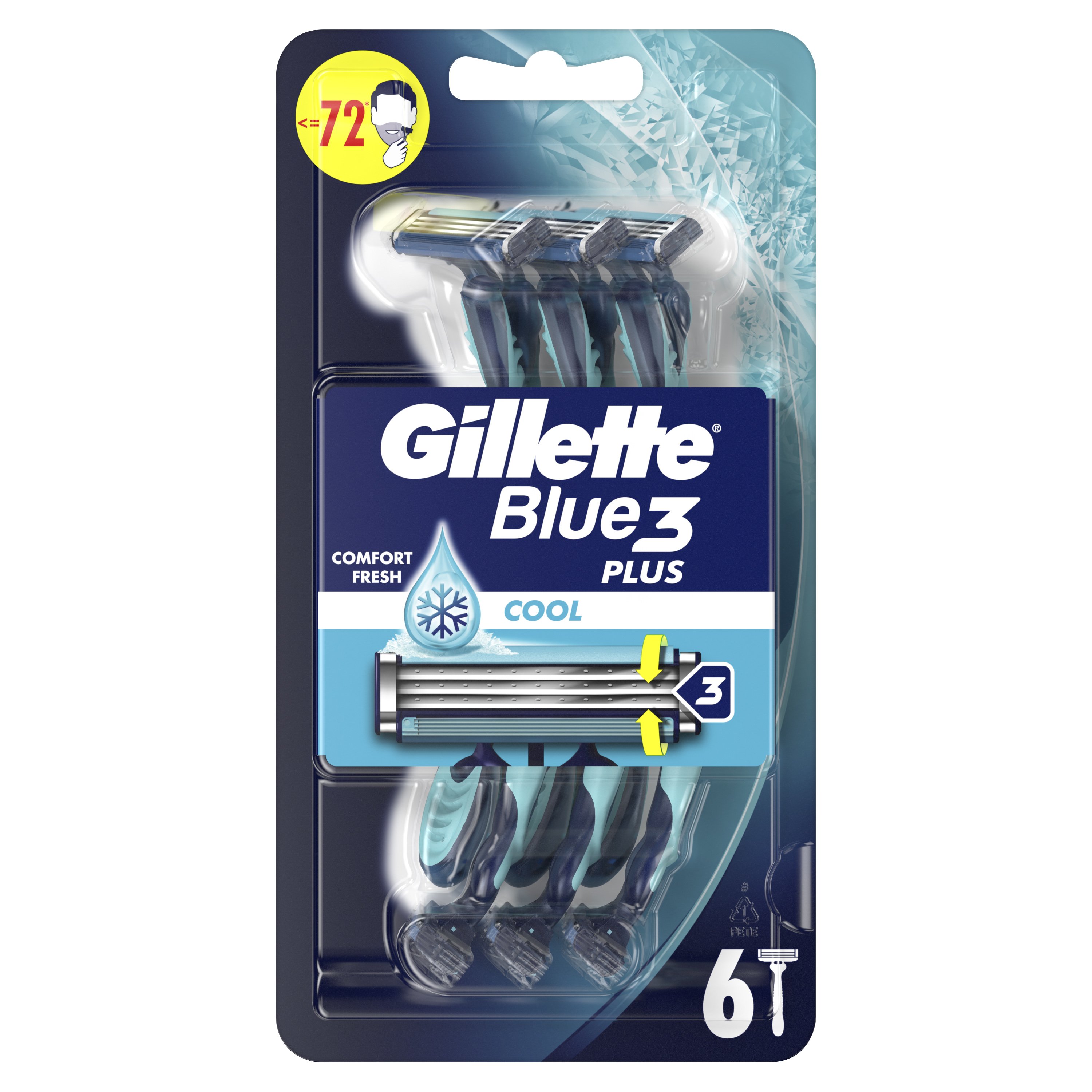 Gillette Gillette Blue3 Plus Cool Disposable Razors Ανδρικά Ξυραφάκια με 3 Λεπίδες για Βαθύ, Απαλό Ξύρισμα & Αίσθηση Φρεσκάδας 6 Τεμάχια