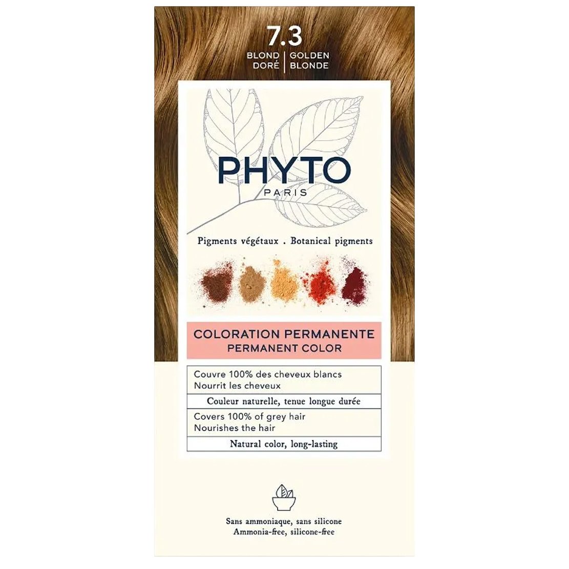Phyto Permanent Hair Color Kit Μόνιμη Βαφή Μαλλιών με Φυτικές Χρωστικές, Χωρίς Αμμωνία 1 Τεμάχιο – 7.3 Ξανθό Χρυσό