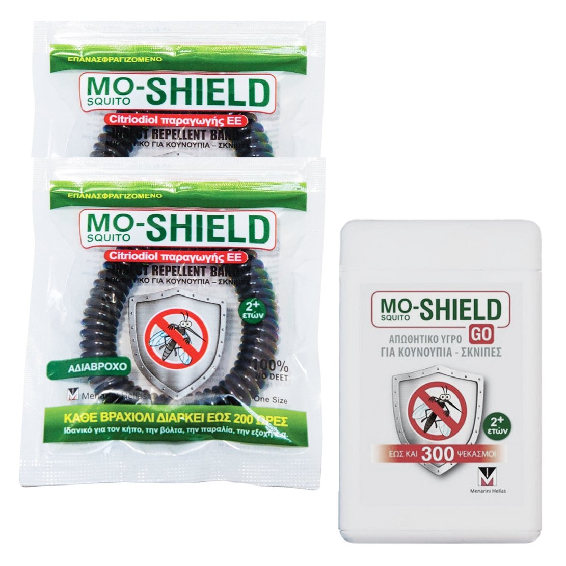 Menarini Mo-Shield Πακέτο Προσφοράς Repellent Waterproof Band Black 2 Τεμάχια & Δώρο Go Repellent Body Liquid Spray 17ml