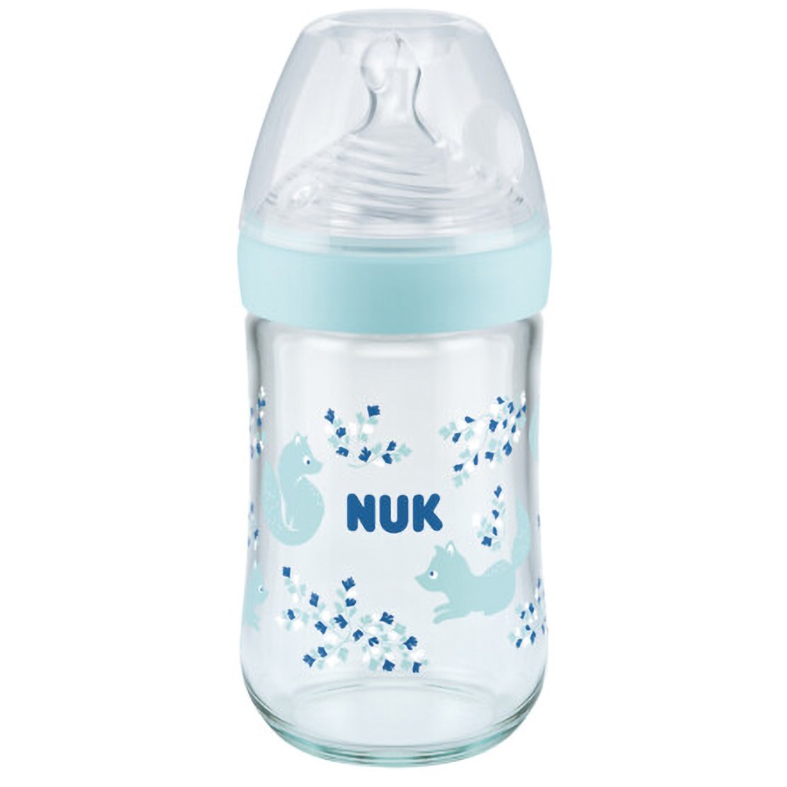 Nuk Nature Sense Glass Bottle Silicone Medium Γυάλινο Μπιμπερό με Δείκτη Ελέγχου Θερμοκρασίας & Θηλή Σιλικόνης 240ml – Γαλάζιο