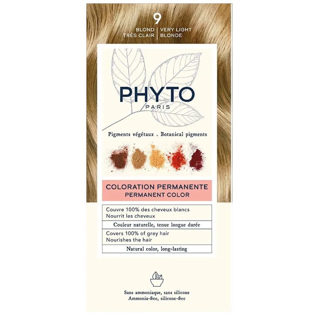 Phyto Permanent Hair Color Kit Μόνιμη Βαφή Μαλλιών με Φυτικές Χρωστικές, Χωρίς Αμμωνία 1 Τεμάχιο – 9 Ξανθό Πολύ Ανοιχτό