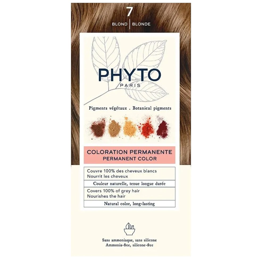 Phyto Permanent Hair Color Kit Μόνιμη Βαφή Μαλλιών με Φυτικές Χρωστικές, Χωρίς Αμμωνία 1 Τεμάχιο – 7 Ξανθό
