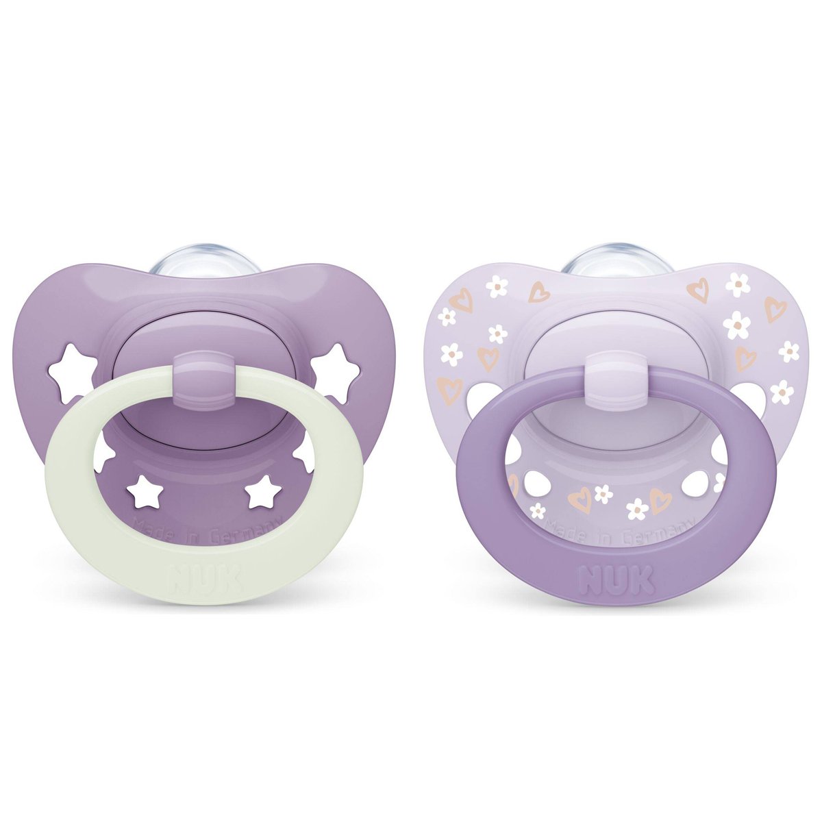 Nuk First Choice Classic Day & Night Silicone Soother 18-36m Ορθοδοντική Πιπίλα Σιλικόνης 2 Τεμάχια - Λιλά - Μωβ