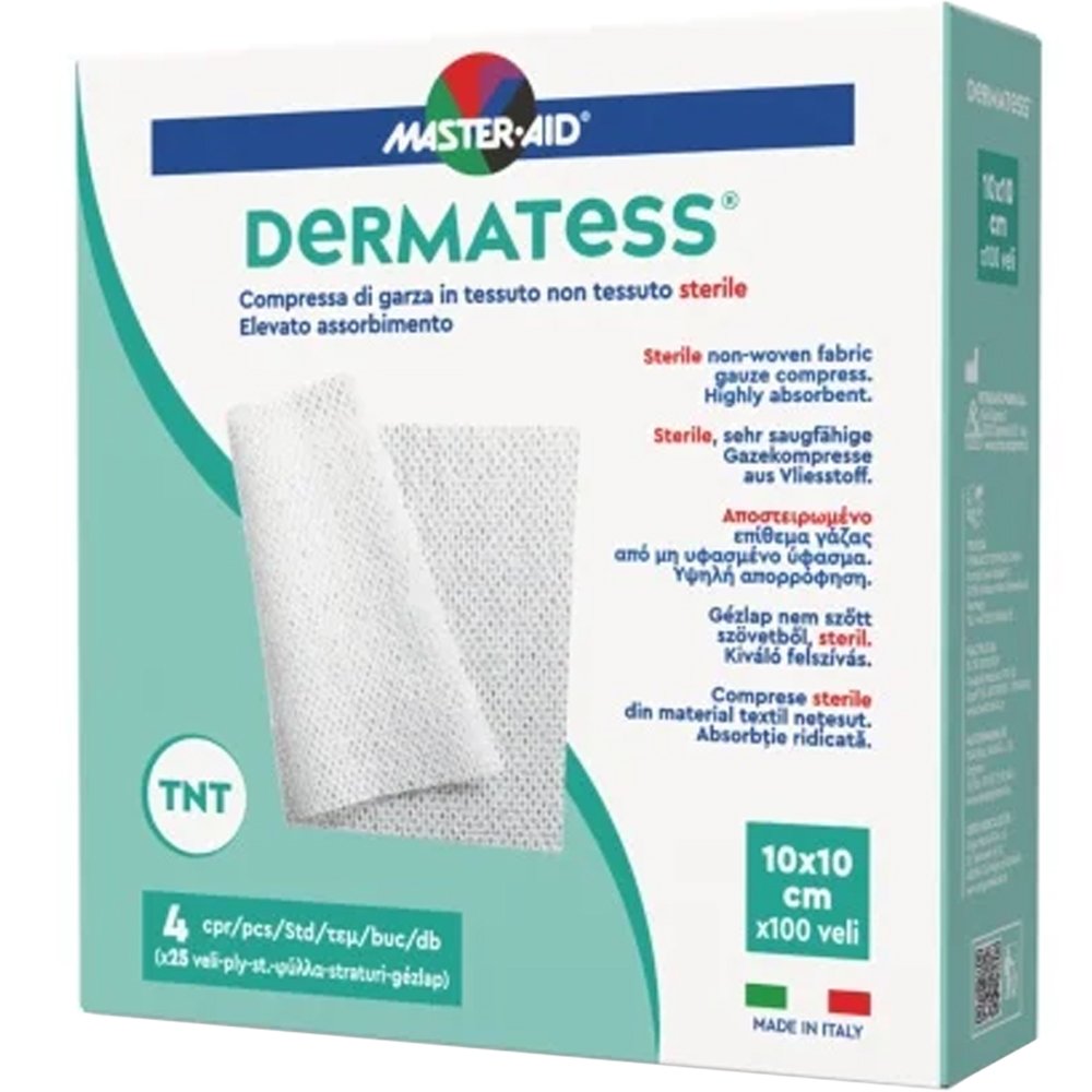 Master Aid Master Aid Dermatess Gauze Αποστειρωμένες, Υποαλλεργικές, Αντικολλητικές Γάζες Πολλαπλών Χρήσεων 4 Τεμάχια - 10x10cm