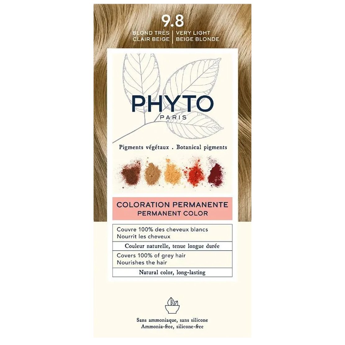 Phyto Permanent Hair Color Kit Μόνιμη Βαφή Μαλλιών με Φυτικές Χρωστικές, Χωρίς Αμμωνία 1 Τεμάχιο – 9.8 Ξανθό Πολύ Ανοιχτό Μπεζ