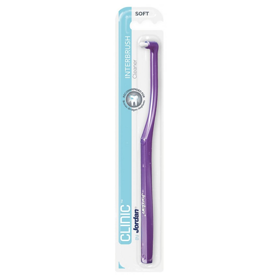 Jordan Clinic Interbrush Cleaner Soft Μαλακή Μονοθύσανη Οδοντόβουρτσα για Αποτελεσματικό Καθαρισμό Ορθοδοντικών Μηχανισμών & Εμφυτευμάτων 1 Τεμάχιο – Μωβ